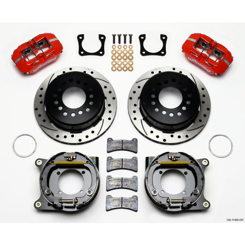 Wilwood Dynapro Low-Profile 11.00in P-Brake Kit Drill-Red Chevy 12 Bolt Spcl 2.81in Off Stag Mount Wilwood Big Brake Kits