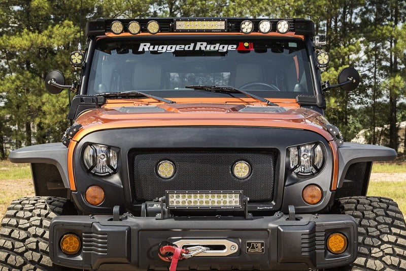 Rugged Ridge 07-18 Jeep Wrangler JK/JKU Textured Black Elite Headlight Euro Guards Rugged Ridge Light Covers and Guards