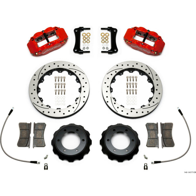 Wilwood Narrow Superlite Red 6R Front Kit 12.88in Drilled Rotor w/ Lines 05-15 Toyota Tacoma Wilwood Brake Calipers - Perf