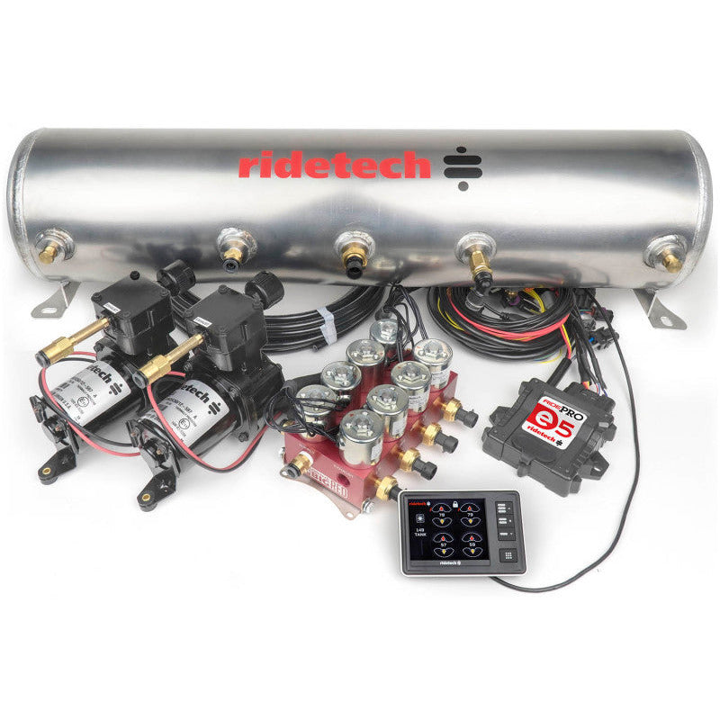 Ridetech RidePro E5 Air Ride Control System 5 Gal Dual Compressor High Flow Big Red 3/8in Valves Ridetech Air Compressor Systems