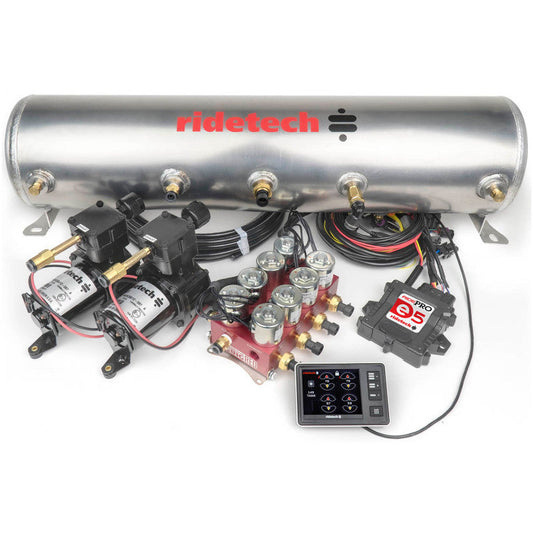 Ridetech RidePro E5 Air Ride Control System 5 Gal Dual Compressor High Flow Big Red 3/8in Valves Ridetech Air Compressor Systems