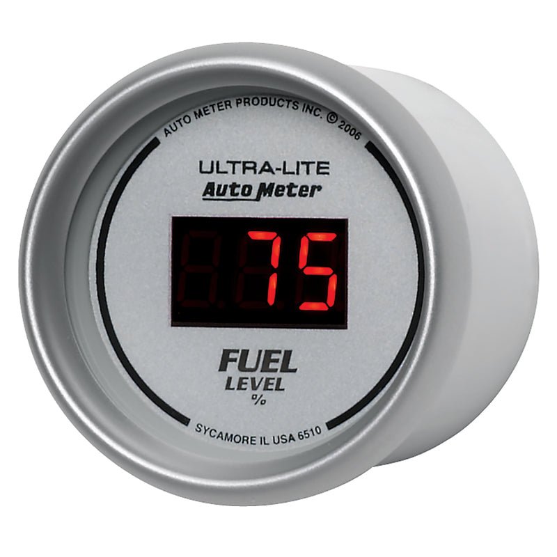 Autometer Ultra-Lite Digital 2-1/16in 0-280 OHM Silver Dial w/ Red LED Programmable Fuel Level Gage AutoMeter Gauges