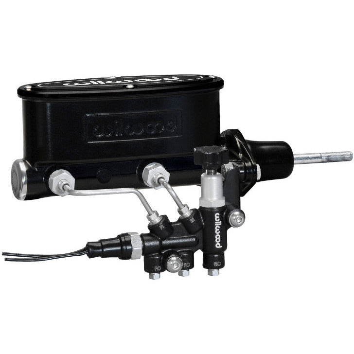 Wilwood HV Tandem M/C Kit w L/H Bracket & Prop Valve - 7/8in Bore Black-W/Pushrod Wilwood Brake Master Cylinder