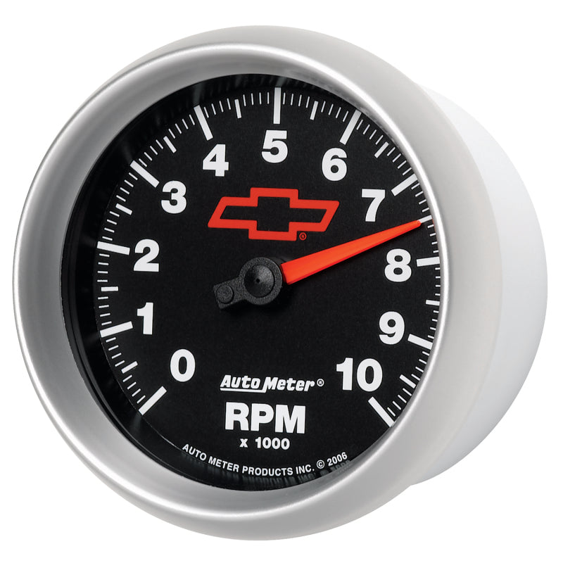 AutoMeter Gauge Tachometer 3-3/8in. 10K RPM In-Dash Chevy Red Bowtie Black AutoMeter Gauges