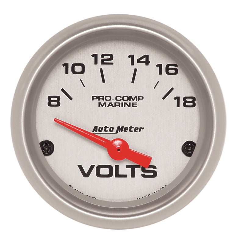 Autometer Voltmeter 2-1/16in 18V Electric Marine Silver Ultra-Lite Gauge AutoMeter Gauges