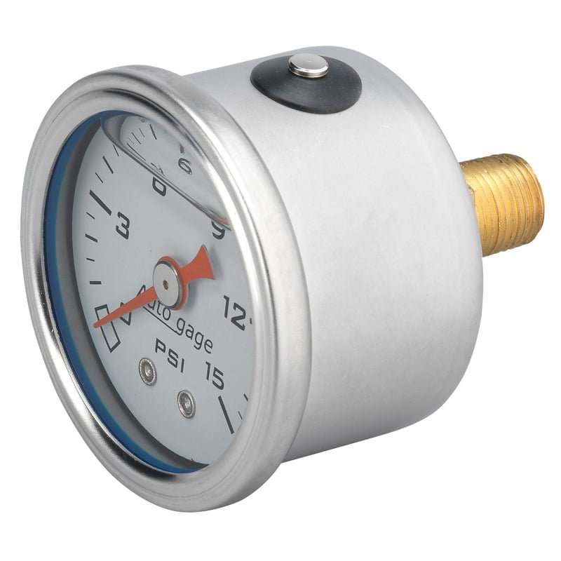 Autometer AutoGage 1.5in Liquid Filled Mechanical 0-15 PSI Fuel Pressure Gauge - White AutoMeter Gauges