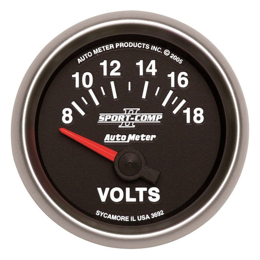 Autometer Sport-Comp II 52mm 8-18 Volt Short Sweep Electronic Voltmeter AutoMeter Gauges