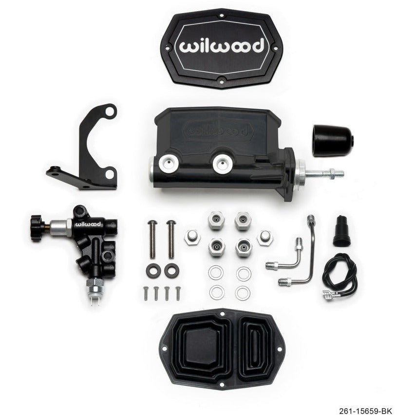 Wilwood Compact Tandem M/C - 7/8in Bore w/RH Bracket and Valve (Pushrod) - Black Wilwood Brake Master Cylinder