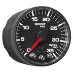 Autometer Spek-Pro Gauge Boost 2 1/16in 35psi Stepper Motor W/Peak & Warn Black/Black AutoMeter Gauges