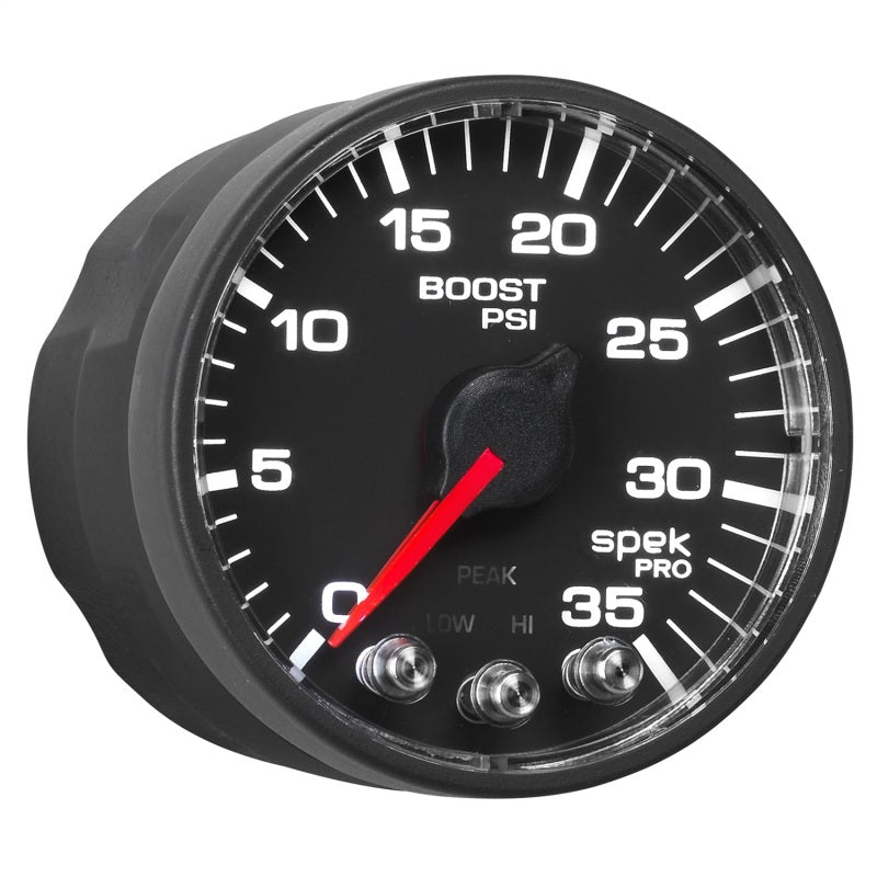 Autometer Spek-Pro Gauge Boost 2 1/16in 35psi Stepper Motor W/Peak & Warn Black/Black AutoMeter Gauges
