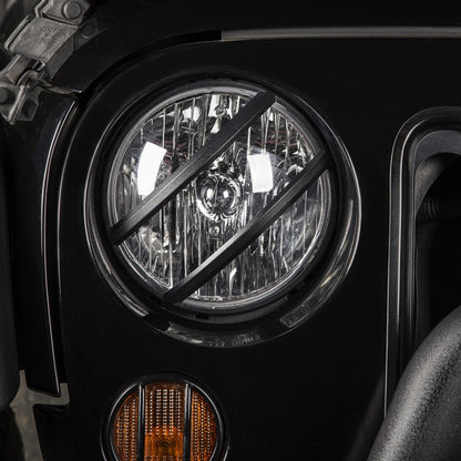 Rugged Ridge 07-18 Jeep Wrangler JK Black Elite Pivotal Headlight Euro Guard Rugged Ridge Light Covers and Guards