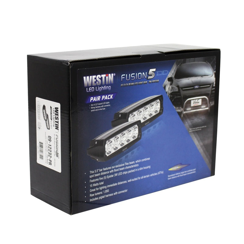 Westin Fusion5 LED Light Bar Single Row 5.5 inch Flex w/3W Epistar (Set of 2) - Black