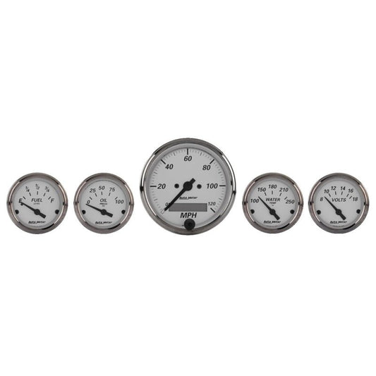 Autometer American Platinum 5 Piece Kit (Elec Speed/Oil Press/Water Temp/Volt/Fuel Level) AutoMeter Gauges