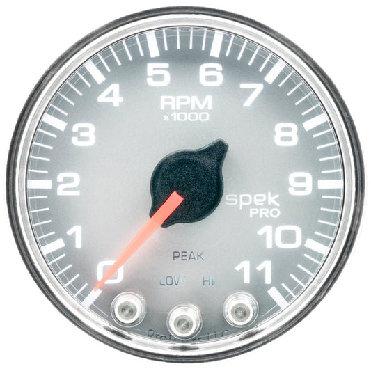 Autometer Spek-Pro Gauge Tach 2 1/16in 11K Rpm W/ Shift Light & Peak Mem Slvr/Chrm AutoMeter Gauges