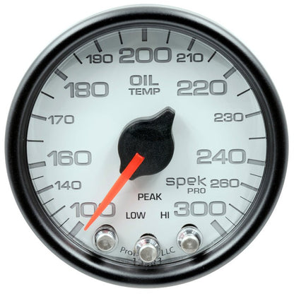 Autometer Spek-Pro Gauge Oil Temp 2 1/16in 300f Stepper Motor W/Peak & Warn Wht/Blk AutoMeter Gauges