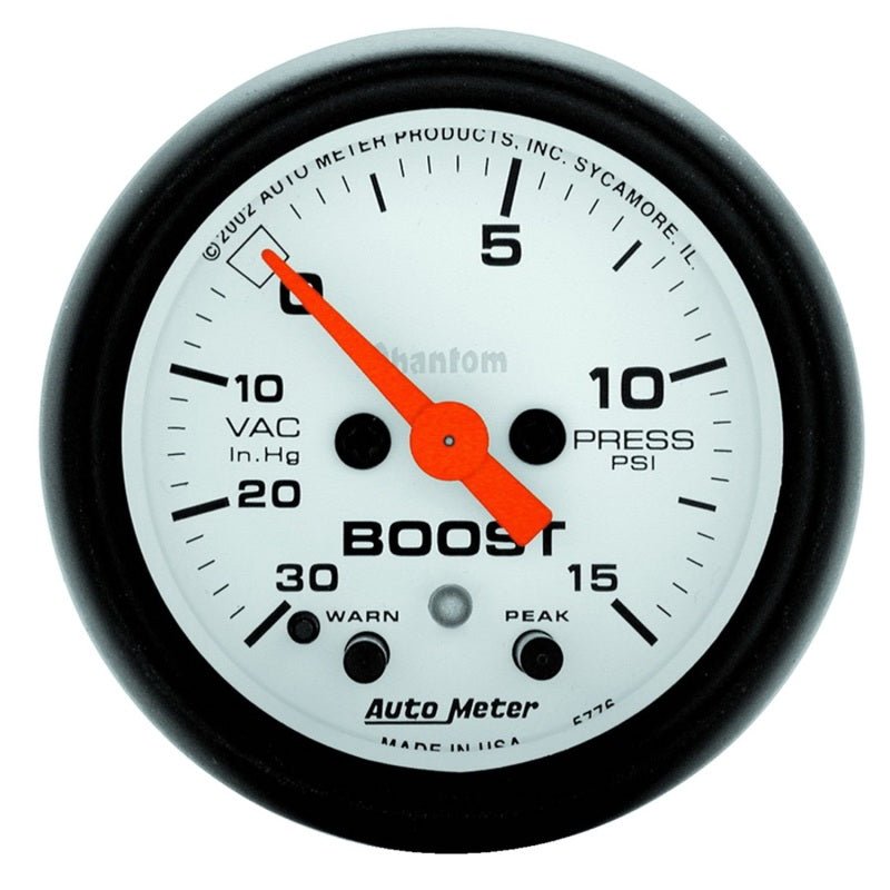 Autometer Phantom 52mm 30 in Hg-Vac/15PSI FS Electronic Vacuum/Boost w/ Peak Memory & Warning Gauge AutoMeter Gauges