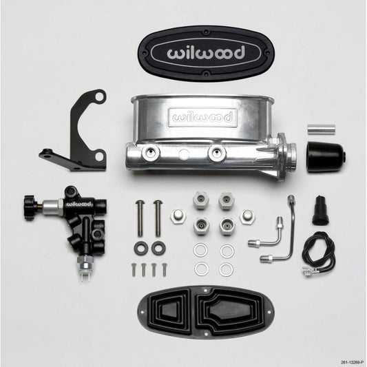 Wilwood HV Tandem M/C Kit w L/H Bracket & Prop Valve - 1in Bore Ball Burnished Wilwood Brake Master Cylinder