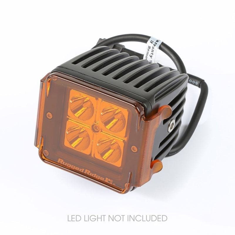 Rugged Ridge 3 Inch Square LED Light Cover Amber Rugged Ridge Light Bars & Cubes