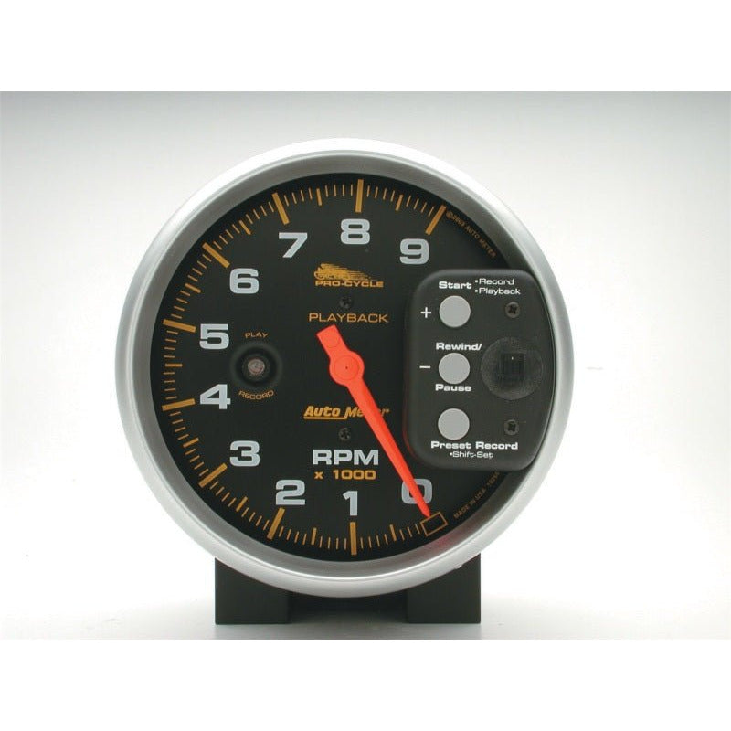 Autometer Pro-Cycle Gauge Tach 5in 9K Rpm Pedestal W/ Rpm Playback Black AutoMeter Gauges