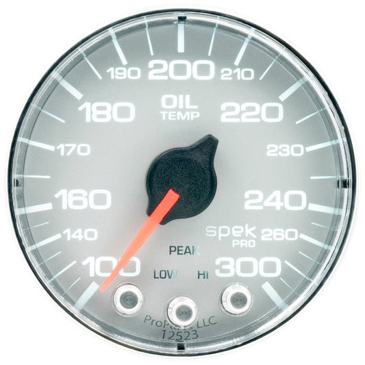 Autometer Spek-Pro Gauge Oil Temp 2 1/16in 300f Stepper Motor W/Peak & Warn Slvr/Chrm AutoMeter Gauges