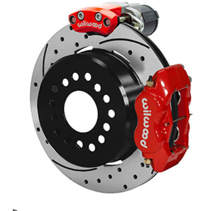 Wilwood Forged Dynalite Rear Electronic Parking Brake Kit - Red Powder Coat Caliper - SRP D/S Rotor Wilwood Brake Calipers - Perf