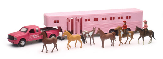 New Ray Toys Pink Pickup Fifth Wheel Horse Trailer Set/ Scale - 1:32