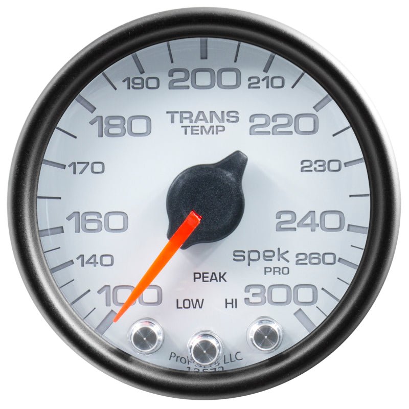 Autometer Spek-Pro Gauge Trans Temp 2 1/16in 300f Stepper Motor W/Peak & Warn Wht/Blk AutoMeter Gauges