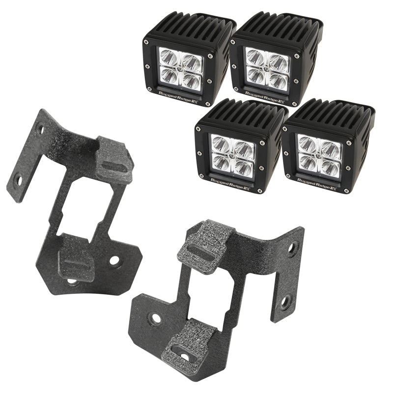 Rugged Ridge 07-18 Jeep Wrangler JK Textured Black Square A-Pillar LED Light Mount Kit Rugged Ridge Light Mounts