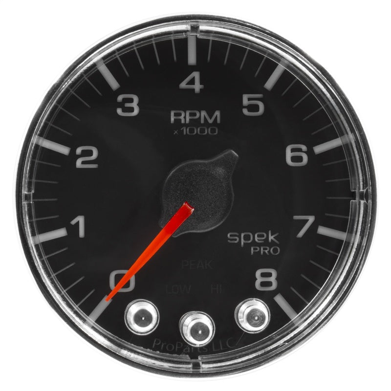 Autometer Spek-Pro Gauge Tach 2 1/16in 8K Rpm W/ Shift Light & Peak Mem Blk/Chrm AutoMeter Gauges