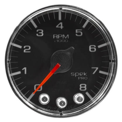 Autometer Spek-Pro Gauge Tach 2 1/16in 8K Rpm W/ Shift Light & Peak Mem Blk/Chrm AutoMeter Gauges