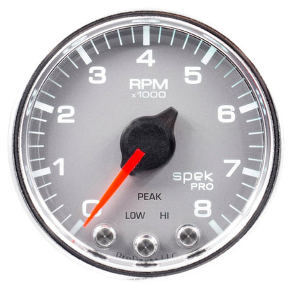 Autometer Spek-Pro Gauge Tach 2 1/16in 8K Rpm W/ Shift Light & Peak Mem Slvr/Chrm AutoMeter Gauges