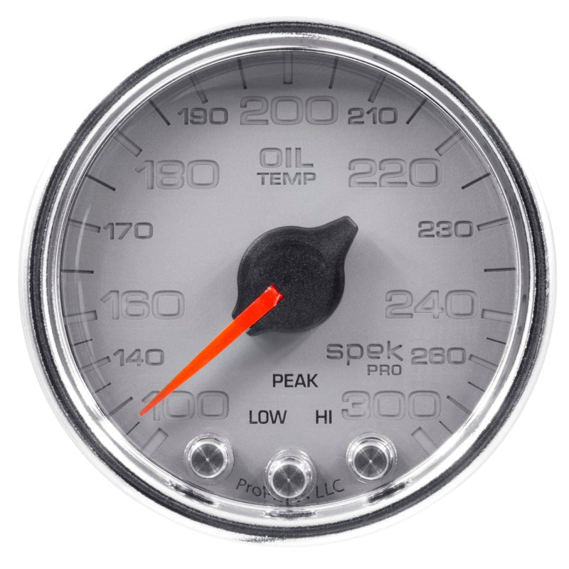 Autometer Spek-Pro Gauge Oil Temp 2 1/16in 300f Stepper Motor W/Peak & Warn Slvr/Chrm AutoMeter Gauges