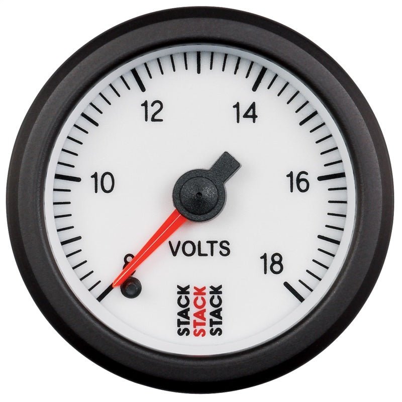 Autometer Stack 52mm 8-18V Pro Stepper Motor Battery Voltage Gauge - White AutoMeter Gauges