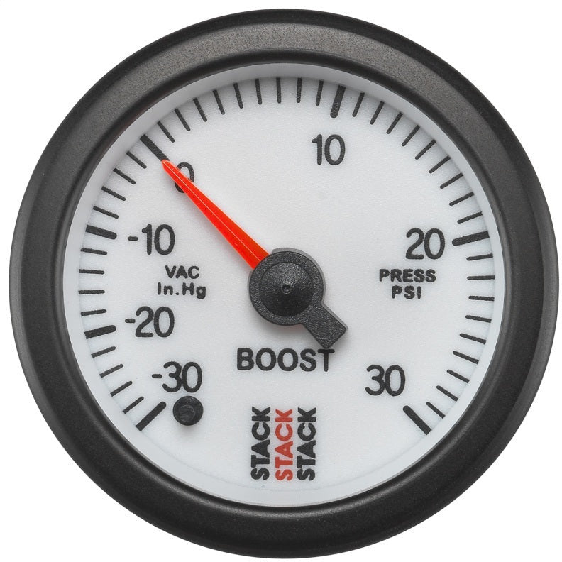 Autometer Stack 52mm -30INHG to +30 PSI (Incl T-Fitting) Pro Stepper Motor Boost Press Gauge - White AutoMeter Gauges