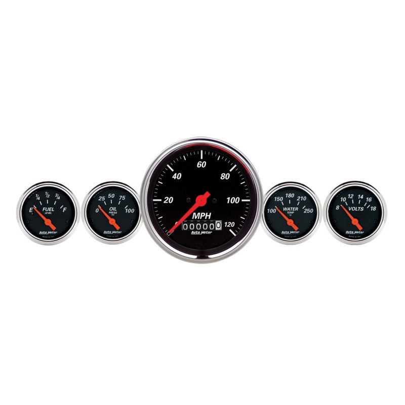 AutoMeter Gauge Kit 5 Pc. 3-3/8in. & 2-1/16in. Elec. Speedometer Designer Black AutoMeter Gauges