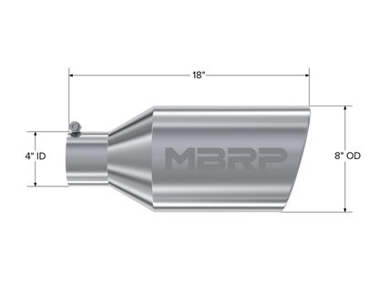 MBRP Universal Tip 8in O.D. Rolled End 4in inlet 18in length T304