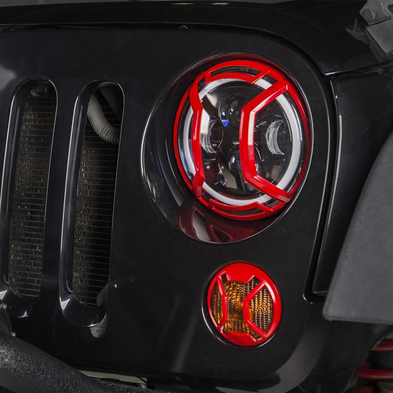 Rugged Ridge 07-18 Jeep Wrangler JK/JKU Red Elite Headlight Euro Guards Rugged Ridge Light Covers and Guards