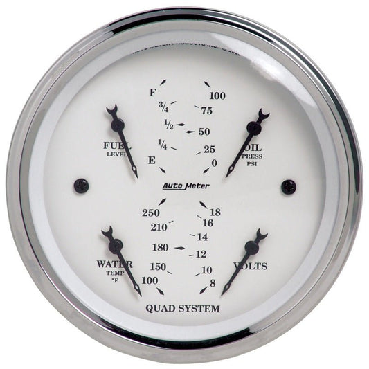 Autometer Old Tyme White 3-3/8in Short Sweep Electric Quad Gauge-Oil Press 0-100 PSI/Water Temp100- AutoMeter Gauges