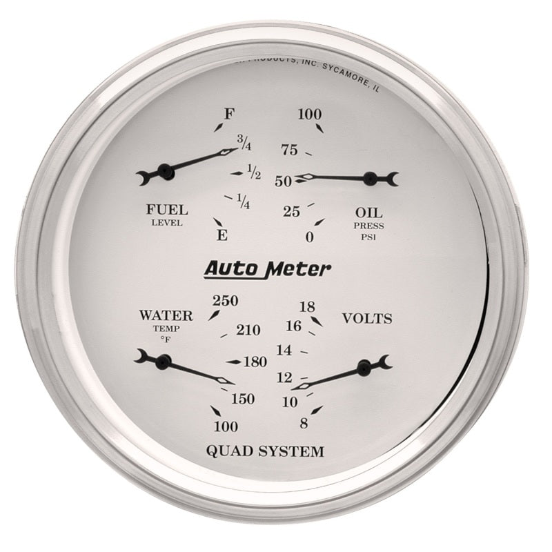 AutoMeter Gauge Quad 5in. 240 Ohm(e) to 33 Ohm(f) Elec Old Tyme White AutoMeter Gauges