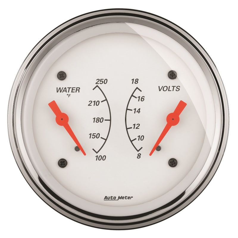 AutoMeter Gauge Dual Wtmp & Volt 3-3/8in. 250 Deg. F & 18V Elec Arctic White AutoMeter Gauges