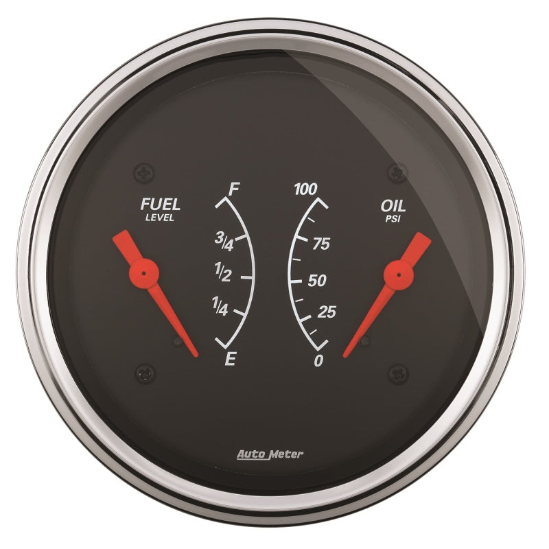 AutoMeter Gauge Dual Fuel & Oilp 3-3/8in. 0 Ohm(e) to 90 Ohm(f)& 100PSI Elec Designer Black AutoMeter Gauges