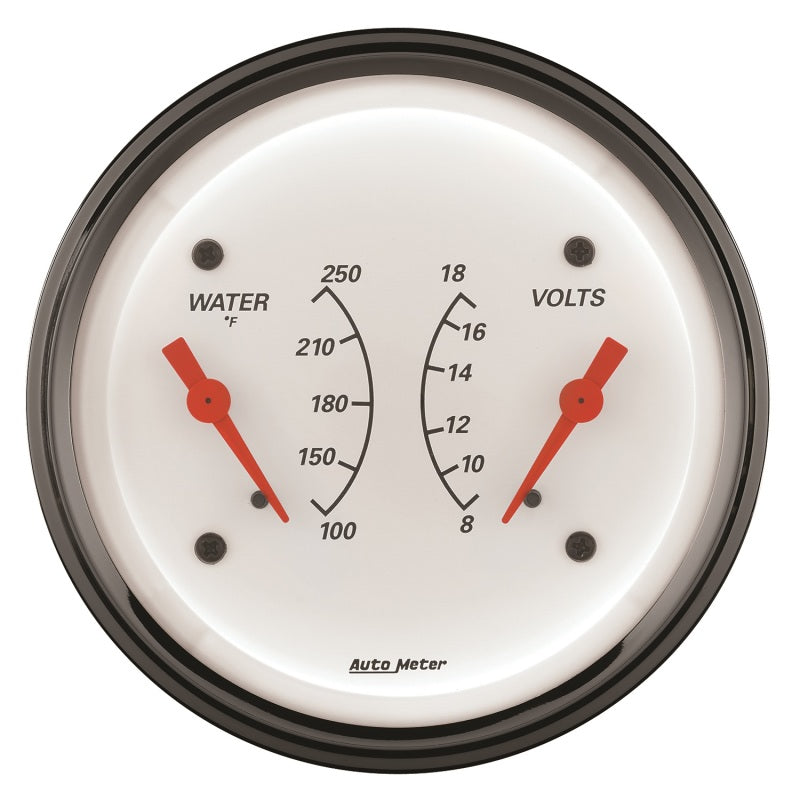 AutoMeter Gauge Dual Wtmp & Volt 3-3/8in. 250 Deg. F & 18V Elec Arctic White AutoMeter Gauges