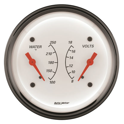 AutoMeter Gauge Dual Wtmp & Volt 3-3/8in. 250 Deg. F & 18V Elec Arctic White AutoMeter Gauges