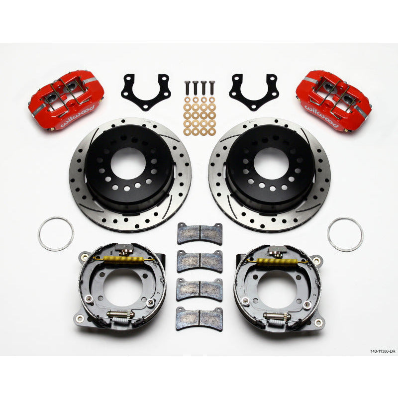 Wilwood Dynapro Low-Profile 11.00in P-Brake Kit Drill-Red Mopar/Dana 2.50in Off w/Snap Ring Brng Wilwood Big Brake Kits