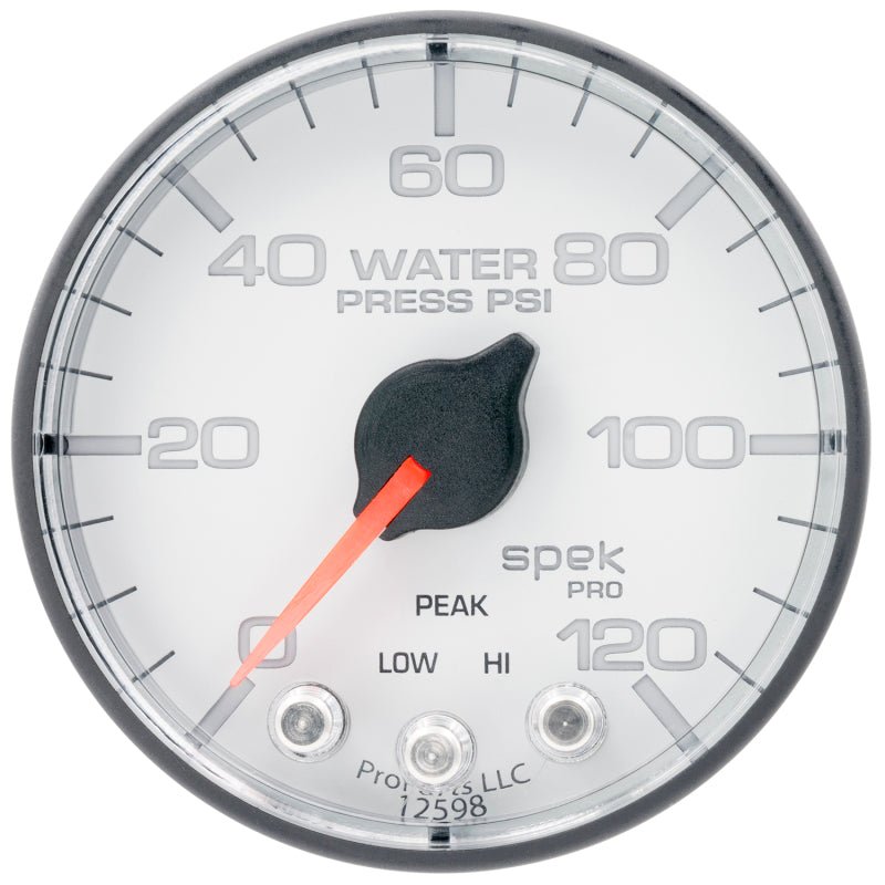 Autometer Spek-Pro 2 1/16in 120PSI Stepper Motor W/Peak & Warn White/Black Water Pressure Gauge AutoMeter Gauges