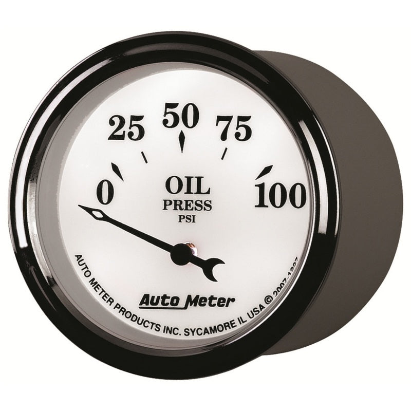 AutoMeter Gauge Oil Press 2-1/16in. 100PSI Elec Old Tyme White II AutoMeter Gauges