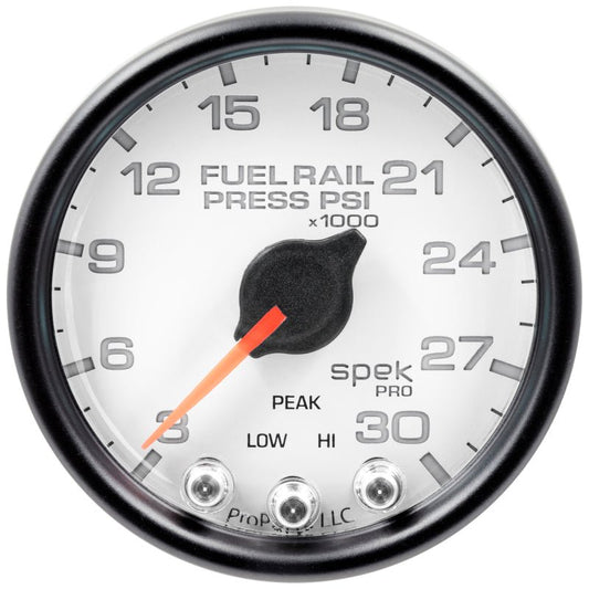 Autometer Spek-Pro Gauge Rail Press 2 1/16in 30Kpsi Stepper Motor W/Peak & Warn Wht/Blk AutoMeter Gauges