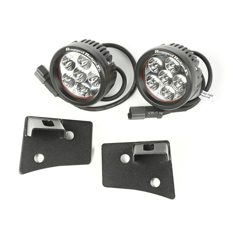 Rugged Ridge 07-18 Jeep Wrangler JK Textured Black Round Windshield LED Kit w/ Brackets Rugged Ridge Light Bars & Cubes