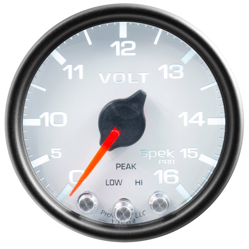 Autometer Spek-Pro Gauge Voltmeter 2 1/16in 16V Stepper Motor W/Peak & Warn Wht/Blk AutoMeter Gauges