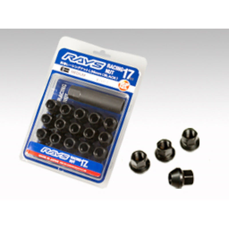 Rays 17 Hex Racing Nut Set L25 Short Type 12x1.25 - Black Chromate (16 Pieces) Rays Lug Nuts